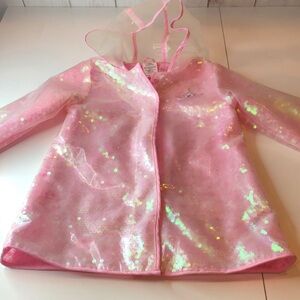 Disney Clear Hooded Raincoat with  Pink Sparkle Sequins inside fabric 5/6